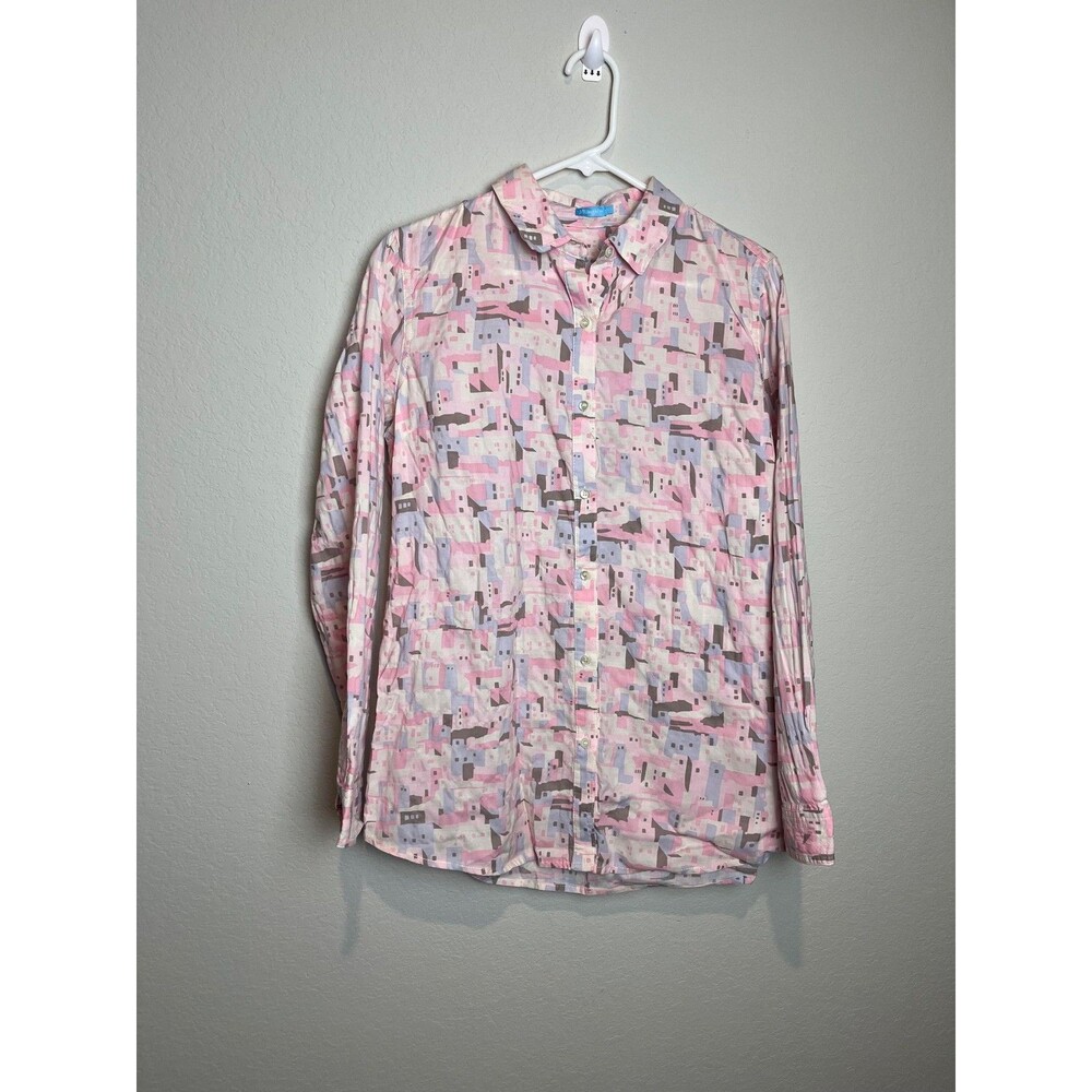 J. McLaughlin Button Up Shirt Womens S‎ Pink Geometric Long Sleeve Print Top